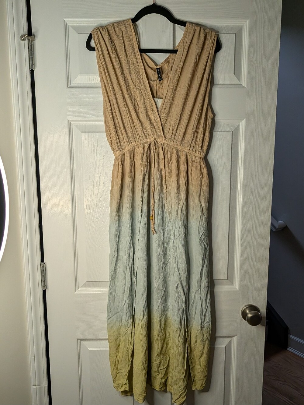 Raviya Tan Ombre Sleeveless Maxi Dress Women's Medium Crinkle Boho Beach NWT